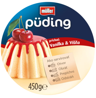 Müller Puding s čokoládovou príchuťou a s vanilkovou príchuťou 450g