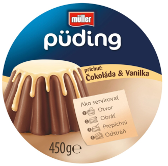 Müller Puding s čokoládovou príchuťou a s vanilkovou príchuťou 450 g